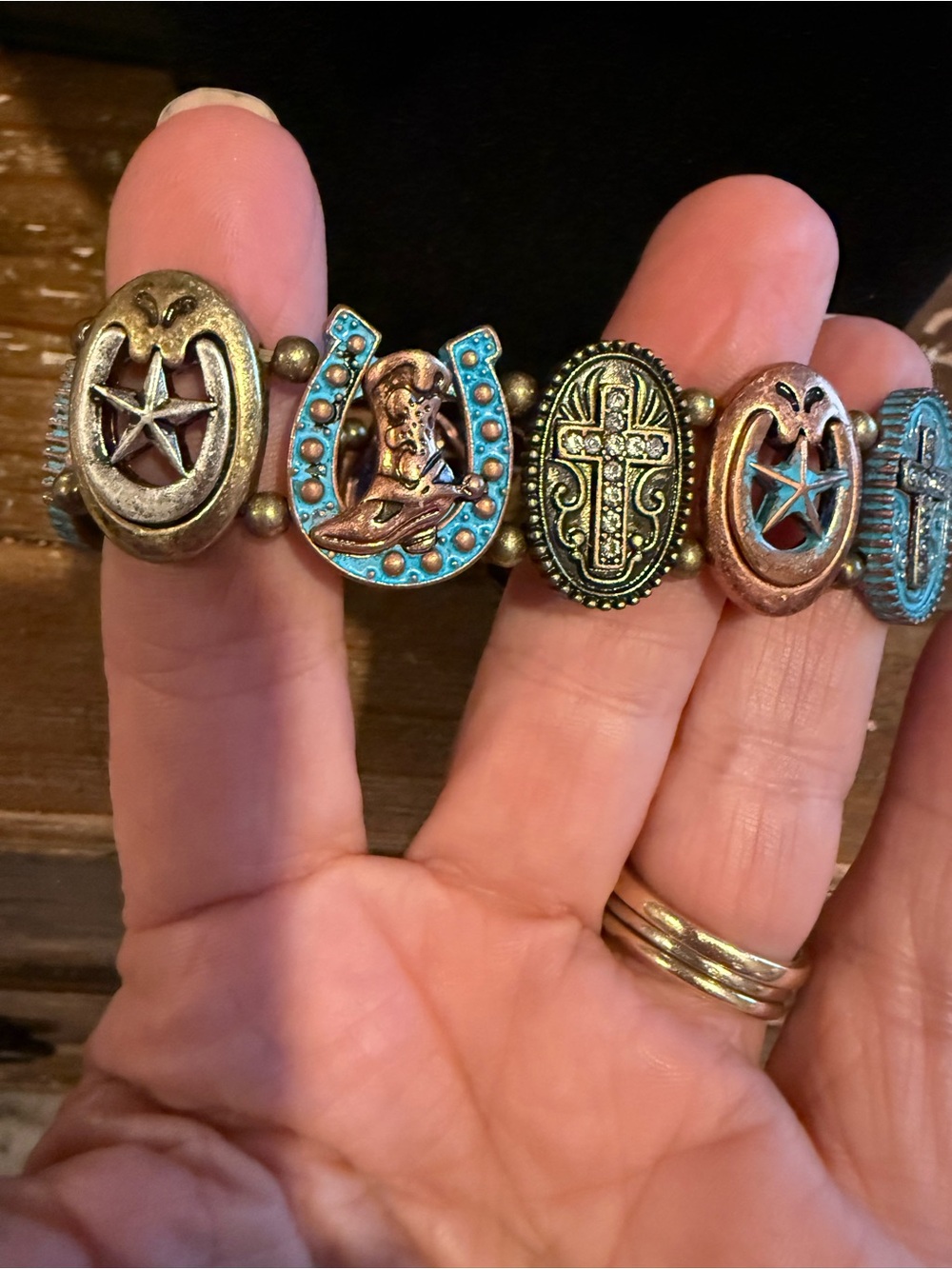 Turquoise Accent Western Charm Bracelet - Women Jewelry